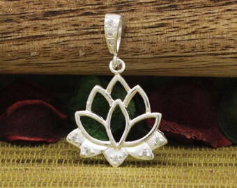 Sterling Silver Lotus Necklace, Silver Lotus Pendant, Lotus Blossom Necklace, Lotus Flower Pendant, Kabbalah Jewelry, Protective Charm