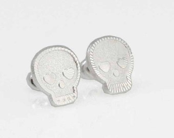 Sterling Silver Sugar Skull Stud Earrings, Sterling Silver Skull Earrings, Sugar Skull Jewelry, Day of the Dead, Halloween, Gothic Jewelry