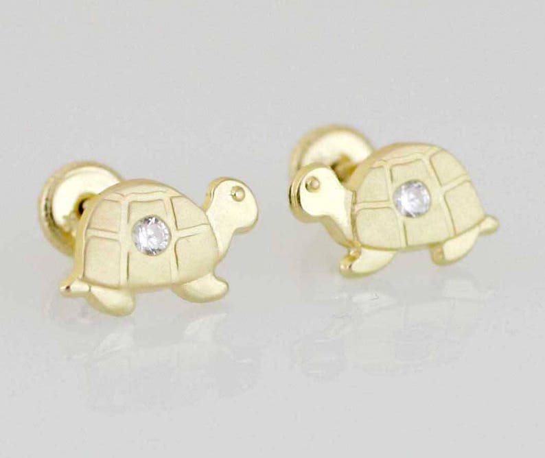 Girl Stud Gold Turtle Earring Baby Earrings 14K Gold Turtle Stud Earrings Gold Screw Back Earrings Gold Turtle Stud Earring