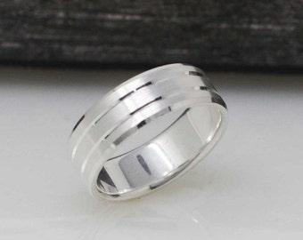 Silver Wedding Band, Silver Wedding Ring, 7MM Sterling Silver Wedding Band, Solid Wedding Band, Modern Wedding Band, Men Wedding Band