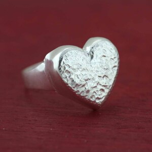 Heart Ring, Sterling Silver Heart Ring, Solid Silver Heart Ring, Love Ring, Open Heart Ring, Silver Hammered Heart Ring, Big Heart Ring image 1