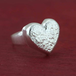 Heart Ring, Sterling Silver Heart Ring, Solid Silver Heart Ring, Love Ring, Open Heart Ring, Silver Hammered Heart Ring, Big Heart Ring