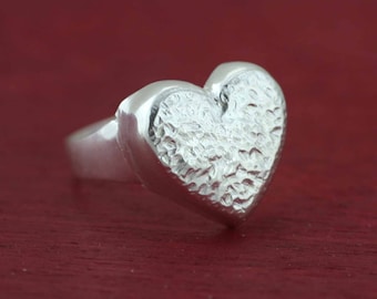 Anneau de cœur, Anneau de cœur en argent sterling, Anneau de cœur en argent massif, Anneau d’amour, Anneau de cœur ouvert, Anneau de cœur martelé en argent, Anneau de grand cœur