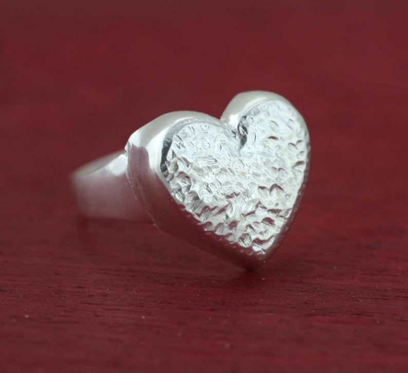 Heart Ring, Sterling Silver Heart Ring, Solid Silver Heart Ring, Love Ring, Open Heart Ring, Silver Hammered Heart Ring, Big Heart Ring image 1
