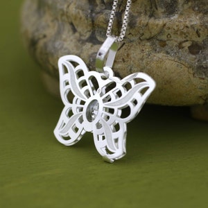 Butterfly Necklace, Sterling Silver Butterfly Necklace, Silver Butterfly With CZ, Silver Butterfly Pendant, Animal Necklace, Boho Necklace