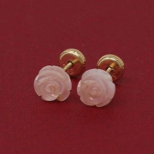 14K Gold Rose Stud Earrings, 14k Flower Stud Earring, 14K Gold Stud with Resin Rose, 14K Screw Back Earrings, 14K Flower Stud Earrings