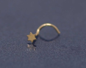 14K Solid Yellow Gold Star Nose Stud , 14k Nose Stud, Solid Star Stud, Screw in nose stud, 14k Gold Nose Piercing Stud