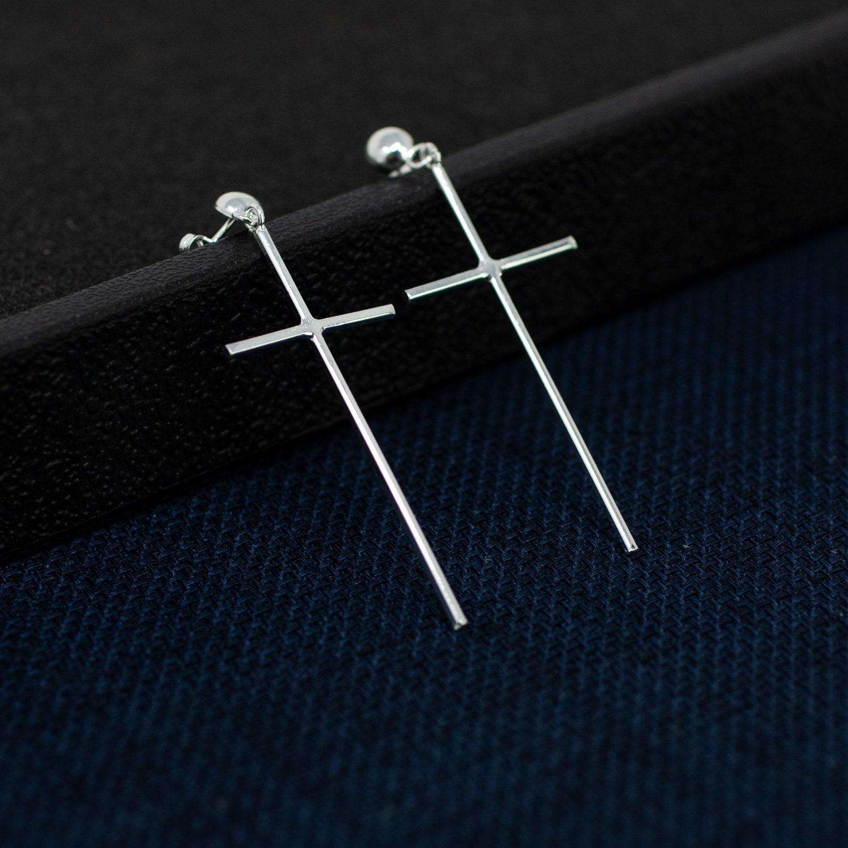 Stainless Steel Cross Threader Earrings – Dangle Pull-Through Crucifix Design