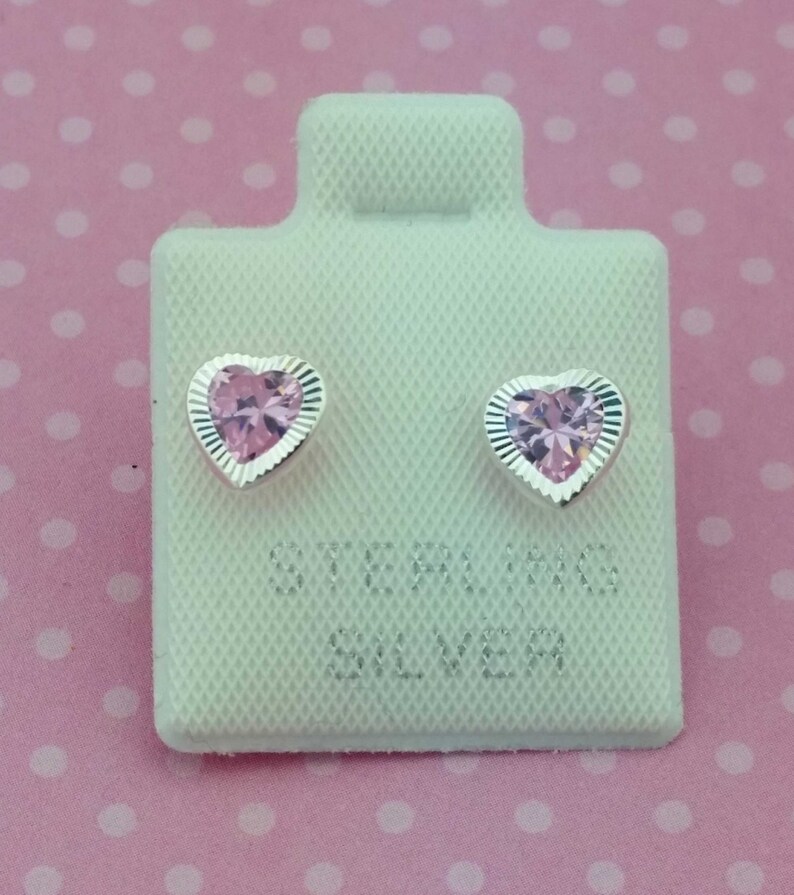 5x5 Heart Cubic Zirconia Stud, Sterling Silver Stud Earrings Heart Bezel, 5x5 Heart CZ in Bezel Diamond, Broquel Biselado Diamantado image 1
