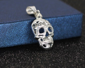 Sterling Silver Skull Necklace, Solid Silver Skull Necklace, Skull Necklace, Sugar Skull Jewelry, Day of the Dead, Halloween, Calavera