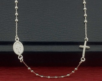 Sterling Silver Rosary Necklace, Silver Rosary with Disco Ball, Silver Rosary Necklace, Cross Necklace, Kelly Ripa Necklace, Rosario Plata