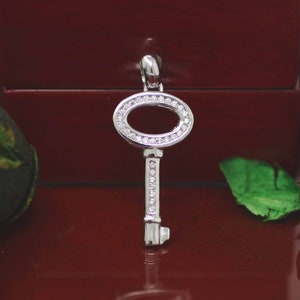 Sterling Silver Key Necklaces, Victorian Key Necklace, Silver Key Necklace, Key of my Heart Necklace, Silver Key Necklaces with Cz