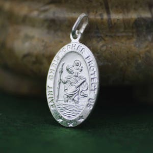 Silver Saint Christopher Necklace, Sterling Silver St Christopher Medal, Saint Christopher Oval Medal, Catholic Jewelry, Religious Medal