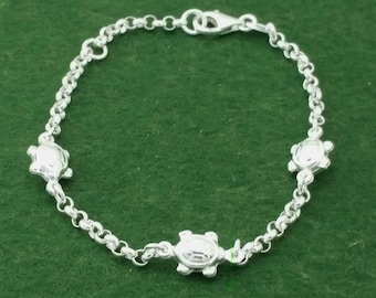 Sterling Silver Turtle Bracelet, Silver bracelet with Turtle charm, Esclava Con Tortugas, ocean jewelry