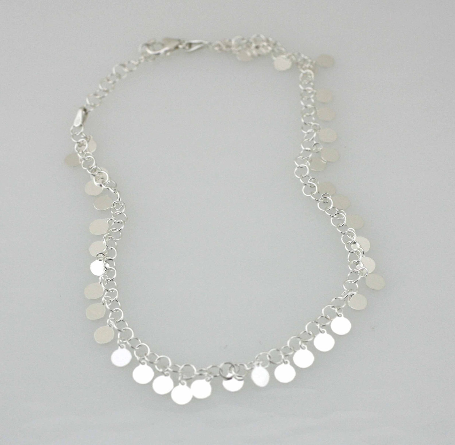 Sterling Silver Anklet Silver Disc Anklet Charm Anklet Etsy