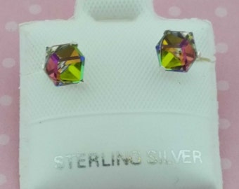 CRYSTAL CUBE RAINBOW EARRINGS 6mm Titanium posts. CRYSTAL CUBE RAINBOW EARRINGS 6mm Titanium posts.
