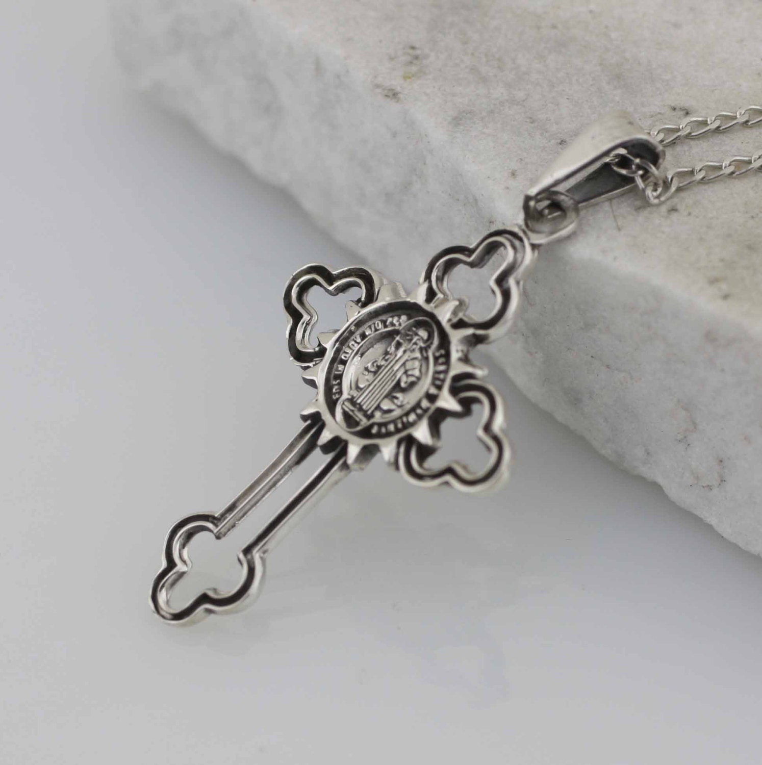 Saint Benedict Cross, St Benedict Cross Necklace, Sterling Silver Saint ...