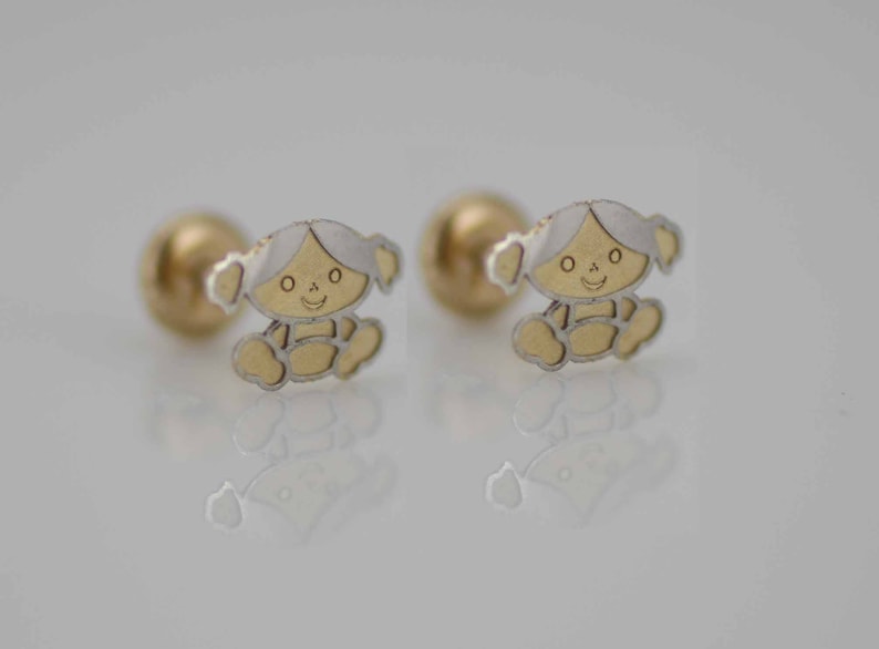 14k Doll Stud Earrings 14k Gold Little Girl Stud Earrings Etsy