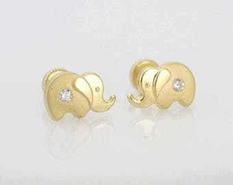 Elephant Stud Earrings, 14k Elephant Stud Earrings, 14K Yellow Gold Earrings, Gold Elephant Stud, 14k Gold Elephant Earrings, Girl Earrings