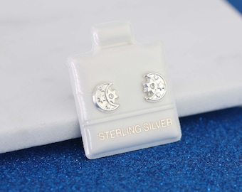 Qings Orecchini Luna In Argento Sterling 925 Con Zirconi – Orecchini A Bottone Fatati Per Ragazze