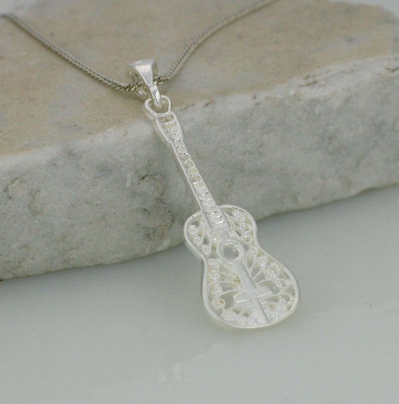 Sterling Silver Acoustic Guitar Necklace Silver Guitar Etsy