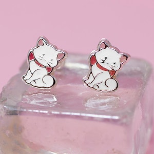 Sterling Silver Cat Stud Earrings, Enamel Kitty Cat Stud Earrings, Screw Back Earrings, Girl Stud, Silver Cat Earrings, Animal Earrings