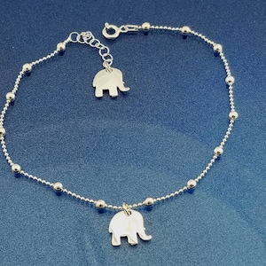 Sterling Silver Anklet, Two Elephants Dangle Silver Anklet, Silver Elephants Anklet, Star Charm Anklet, Silver Anklet, Beach Jewelry