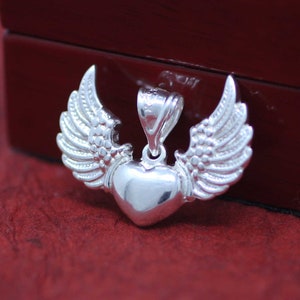 Sterling Silver Heart with Wing Necklace, Silver Winged heart necklace, Silver Heart Necklace, Silver Wings, in memory heart with wings