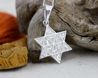 Silver Star of David Necklace, Sterling Silver The 12 Tribes of Israel Necklace, Judaica Jewelry, Holyland Gift, Israel Star, Magen David