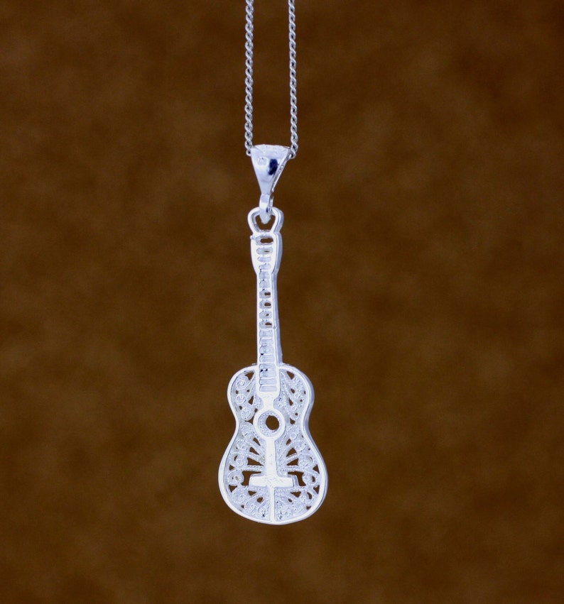 Sterling Silver Acoustic Guitar Necklace Silver Guitar Etsy