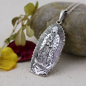 Guadalupe Medal, Sterling Silver Oxidized Our Lady of Guadalupe Medal , Virgen de Guadalupe Necklace, Virgin Mary, Ave Maria, Hail Mary