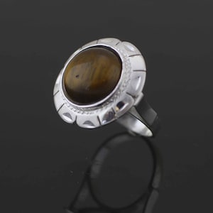 Tiger Eye Ring, Natural Tiger Eye Ring, Round Tiger Eye Woman Ring, Sterling Silver Tiger Eye Ring, Western Jewelry Ring