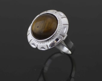 Anello Donna In Argento Sterling 925 Fatto A Mano, Stile Boho Con Pietre Naturali Onice, Occhio Di Tigre, Corniola E Agata, Taglia 22 - 2