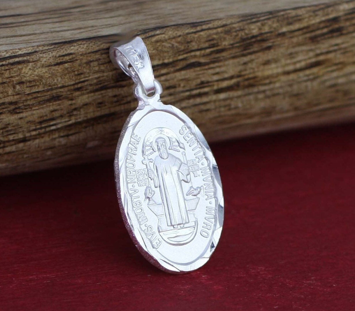 Sterling Silver St. Benedict Medal Pendant - Oval Religious Charm With Chain, .925 Silver, Prayer Of Protection