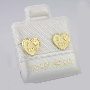 Orecchini a bottone a cuore in oro 14 carati, orecchini a bottone in oro 14 carati, orecchini a bottone a cuore in oro giallo 14 carati, orecchini a bottone a cuore in oro 14 carati con chiusura a vite, orecchini a bottone per bambini