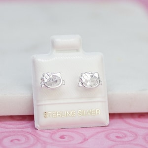 Sterling Silber Katzen Ohrstecker, Cz Kitty Katzen Ohrstecker, SchraubVerschluss Ohrringe, Mädchen Ohrstecker, Silber Katzen Ohrringe, Tier Ohrringe