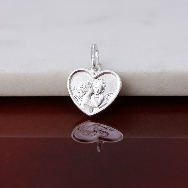 Sterling Silver Kissing Angel Heart Charm, Cherub Angels Charm, Angel Jewelry, Heart Angels Pendant image 1