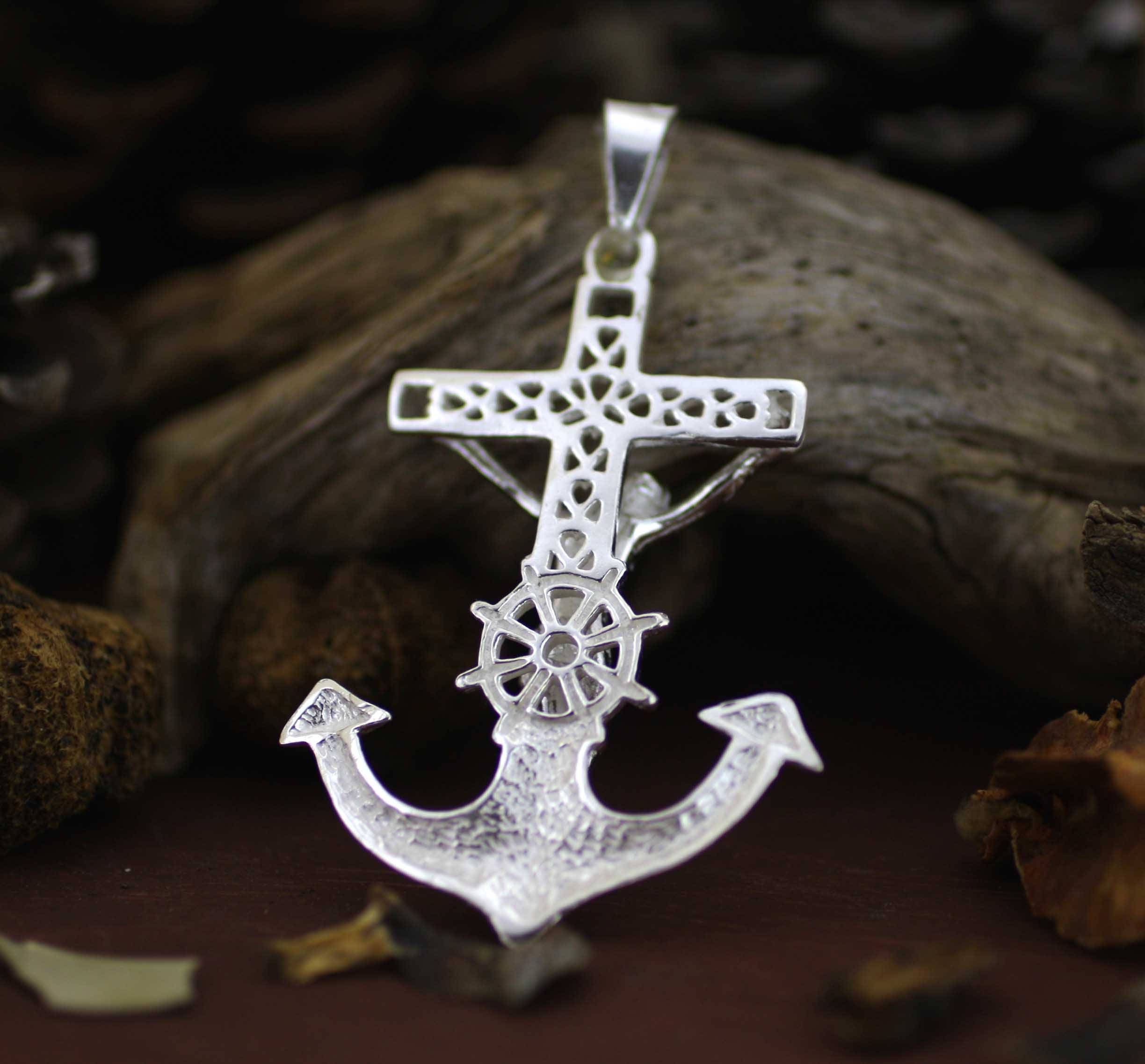 Silver Jesus Christ Anchor Necklace, Silver XL Crucifix Necklace