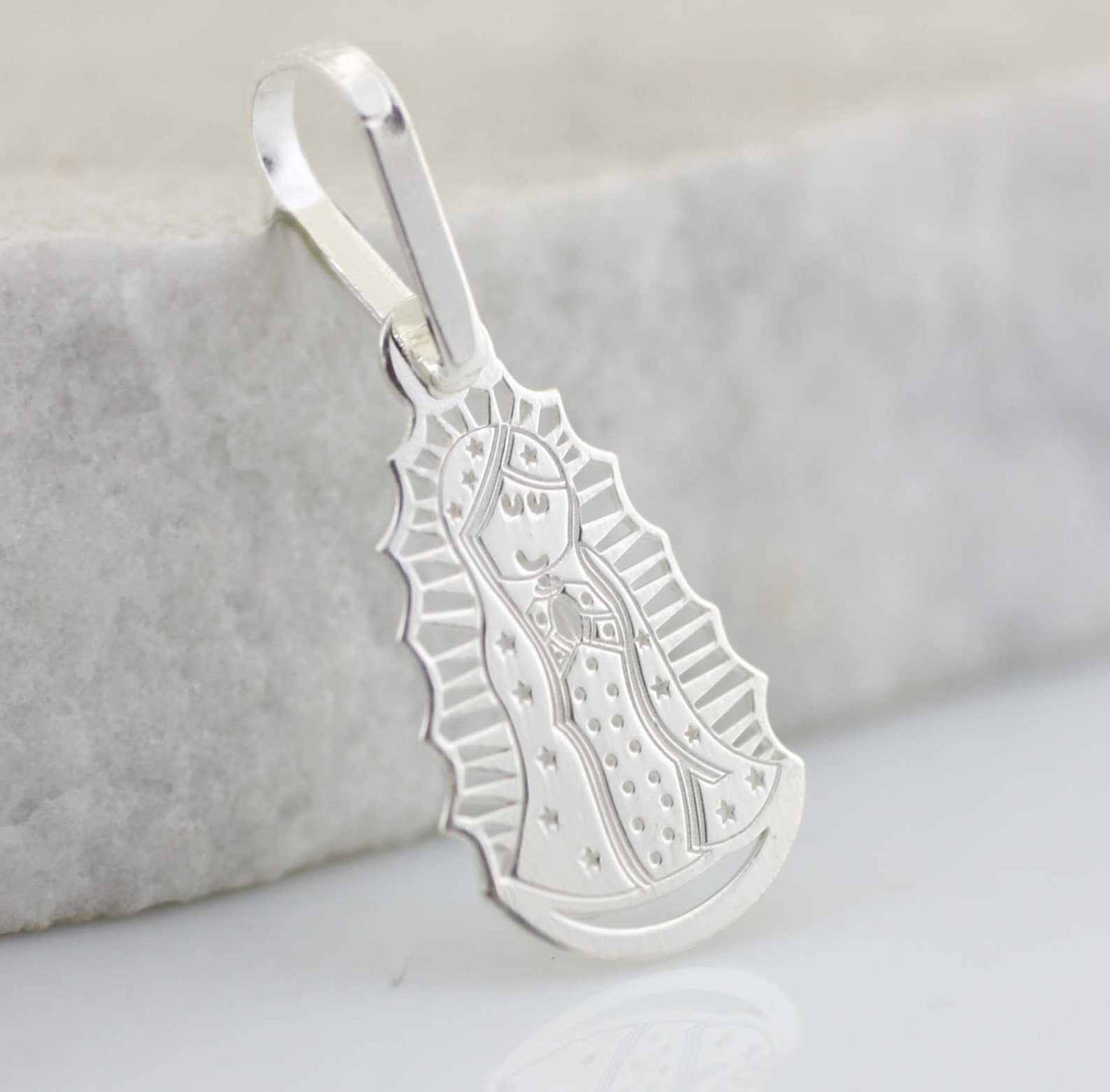 Sterling Silver Our Lady Of Guadalupe Pendant Necklace - Blessed Mother Mary Religious Jewelry - View #3