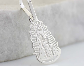 Sterling Silver Our Lady of Guadalupe Necklace, Virgen de Guadalupe, Our Lady Guadalupe, Small Virgencita Plis Necklace, SMALL Size