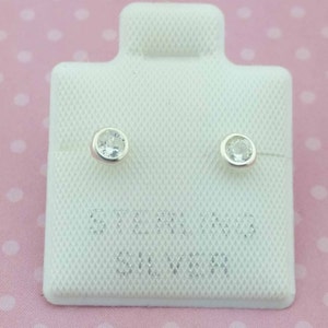 3mm Round Cubic Zirconia, Sterling Silver Stud Earrings Bezel, 3mm CZ in Bezel,  Silver Bezel Studs, Cubic CZ , Broquel Biselado 3mm Plata