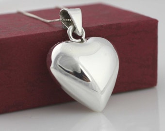 Sterling Silver Large Heart Necklace, Silver Puff Heart Necklace, Silver Heart Necklace, Silver Hollow Heart, Love Necklace