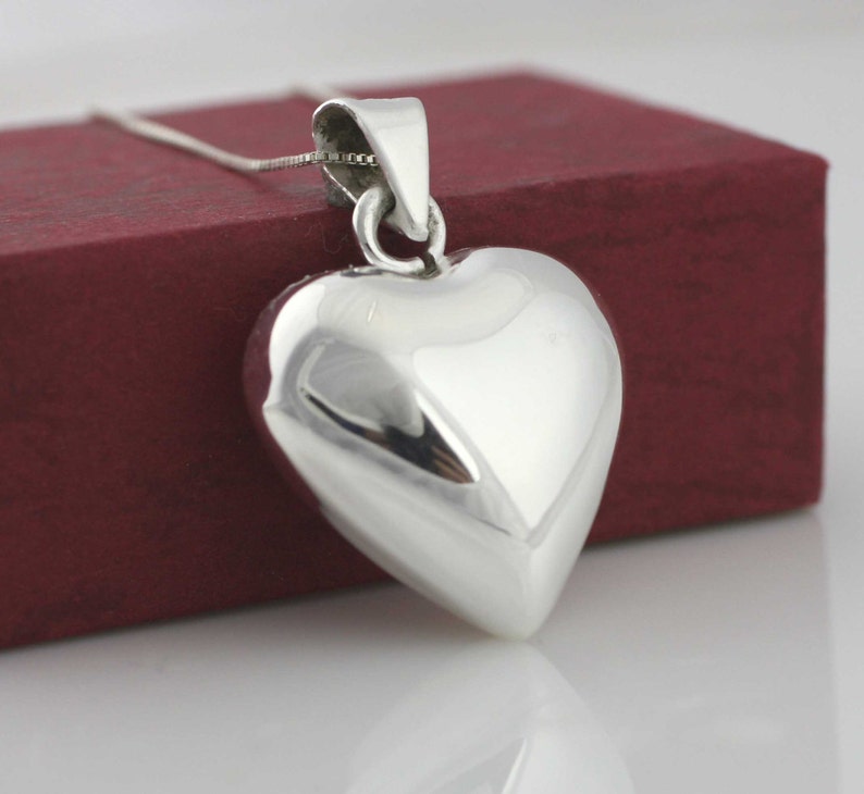 Sterling Silver Large Heart Necklace Silver Hollow Heart Love Necklace Silver Heart Necklace Silver Puff Heart Necklace