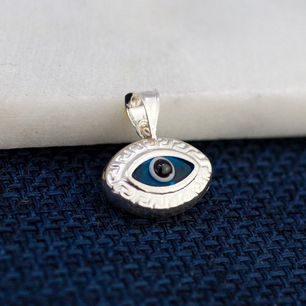 Evil Eye Pendant, 925 Sterling Silver Evil Eye, Prism Blue Evil Eye Charm, Bezel Blue Evil Eye, Sterling Silver Evil Eye Charm
