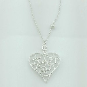 Sterling Silver Heart Necklace, Silver Filigree Heart Necklace, Silver Heart Pendant Necklace,Valentine Sales, Valentine Gift