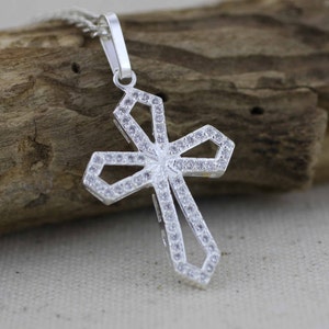 Cross Necklace, Sterling Silver Cross Necklace, Silver Cross With Cz Pendant, Sterling Silver Cross with CZ, Catholic Necklace, Cz Cross