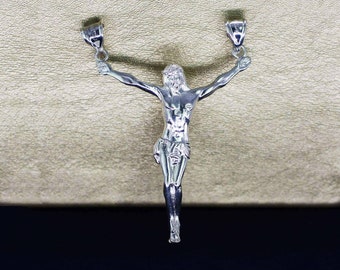 Jesus Christ Necklace, Large Jesus Christ Arms Open Necklace, Sterling Silver Jesus Pendant, Silver Crucifix, Large Men Necklaces