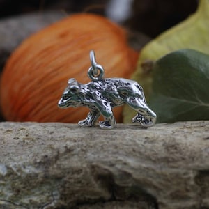 Sterling Silver Bear Necklace, Silver Grizzly Necklace, Black Bear Necklace, Sterling Silver Bear Charm, Silver Teddy Necklace, Animal Charm