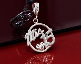 Sterling Silver Quinceañera Necklace, Mis Quince Necklace, Silver Quinceañera Pendant, Fifteen Celebration