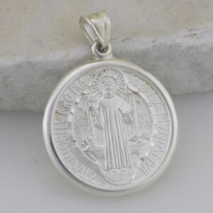 Sterling Silver Saint Benedict Medal, Sterling Silver Saint Benedict Necklace, Silver St. Benedict Large Medal  , Medalla San Benito